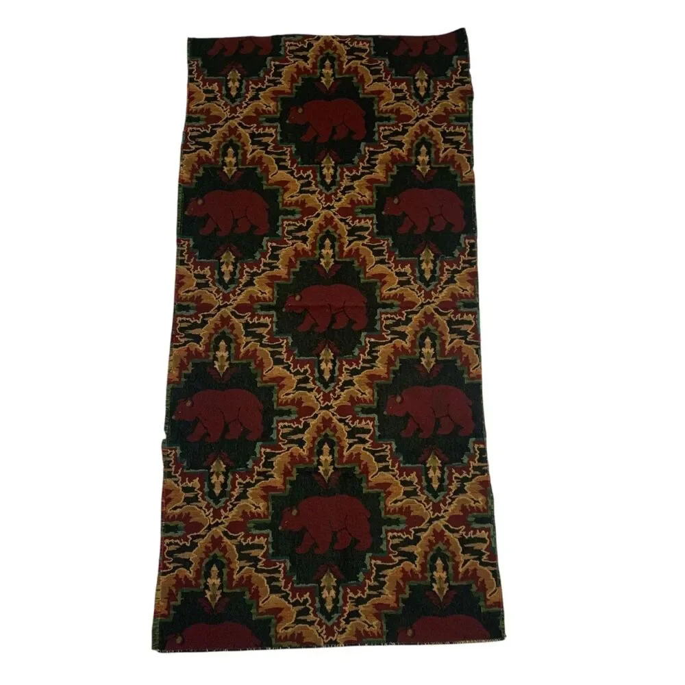 Vintage Rustic Lodge Geometric Pattern Bear Style Tapestry Fabric Panel 40.75x20